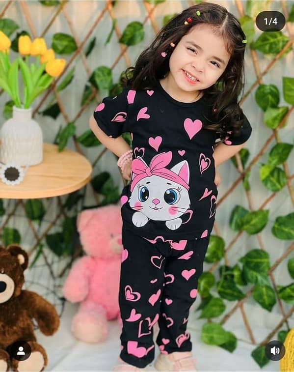 Girls' Cotton Pajama Set for Summer | Printed T-Shirt and Trousers | Sizes 7-14 Years