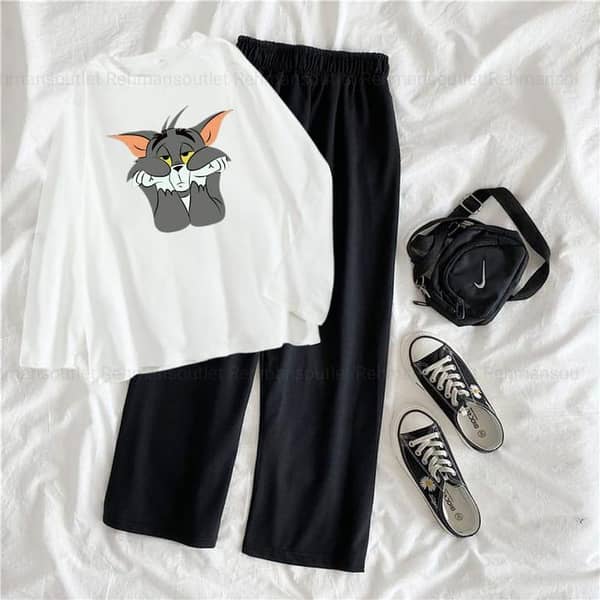 Girls' Comfortable Printed T-Shirt and Trouser Set - Women’s Oversized Relaxed Wear
