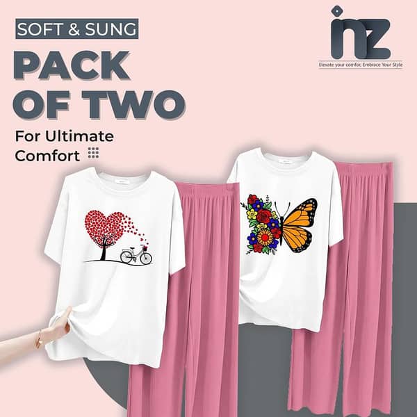 Set of 2 Women's Nightwear - Pajama and T-Shirt for Girls, Comfortable Sleep Dress and Loungewear for Relaxation and Sleep
