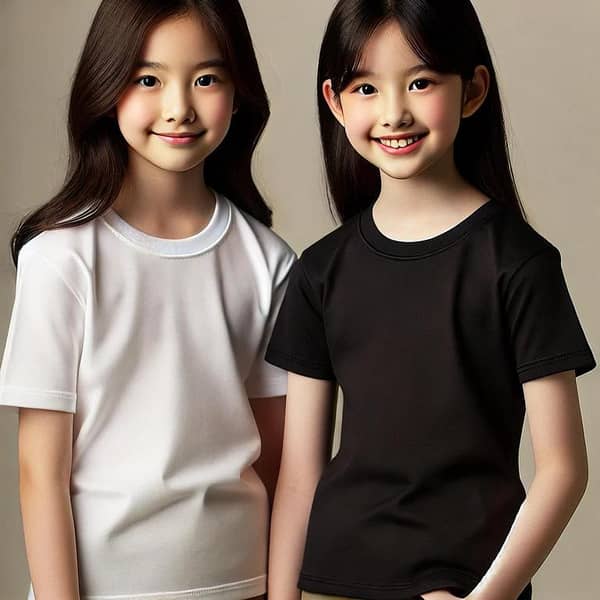 INZ Pack of 2 Kids' Basic Round Neck T-Shirts in White and Black - Soft and Comfortable for Ages 7 to 14