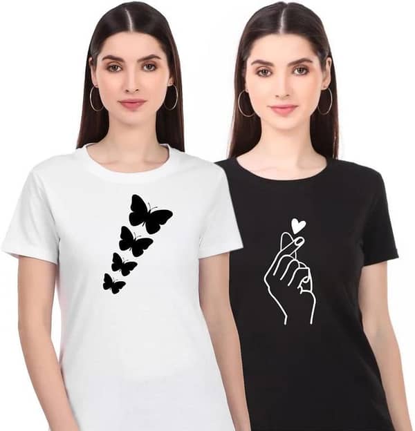 Set of 2 Oversized Half-Sleeve T-Shirts for Women and Girls in Black and White – Summer Collection