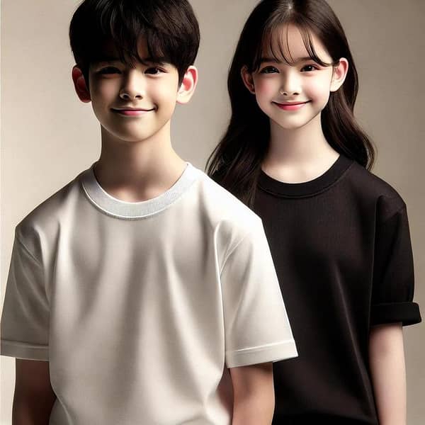 INZ Kids Oversized T-Shirt Pack - 2 Basic Round Neck Tees in White and Black for Boys and Girls Ages 7 to 14