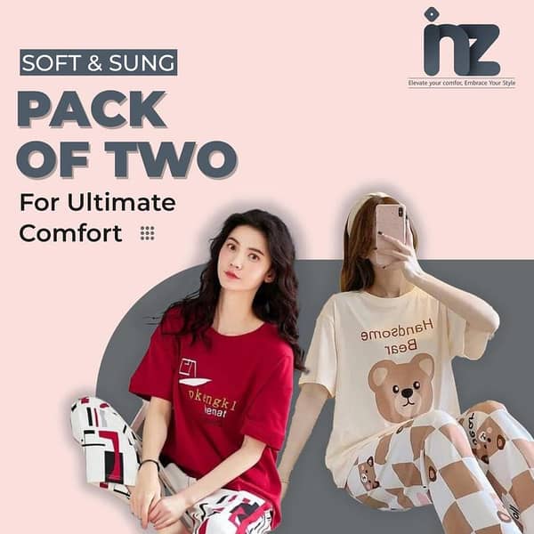 Set of Two Women's Oversized Printed T-Shirts and Trousers for Comfortable Relaxation
