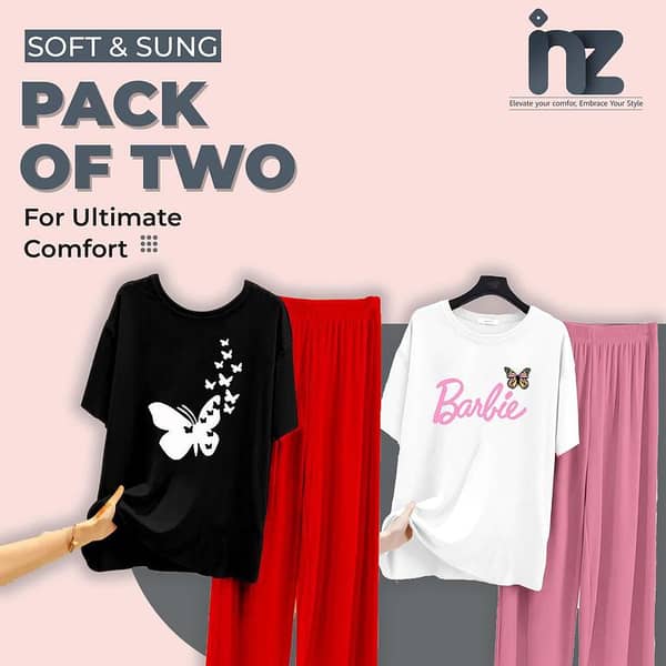 Comfortable Printed T-Shirts and Trousers for Girls: Women’s Oversized Relaxed Night Suit