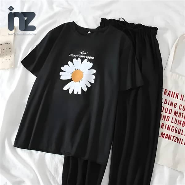 Oversized Love Print T-Shirts and Trousers Set for Women and Girls - Comfortable Lounge Wear
