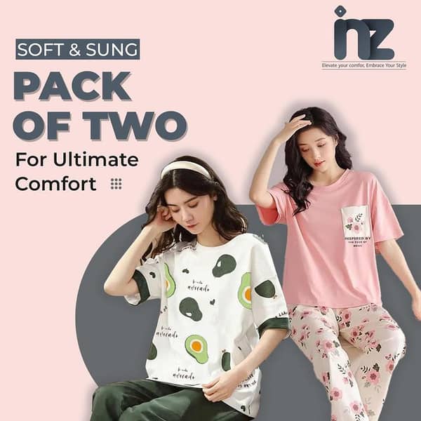 Set of 2 Women's Oversized Printed T-Shirts and Trousers for Comfortable Relaxation