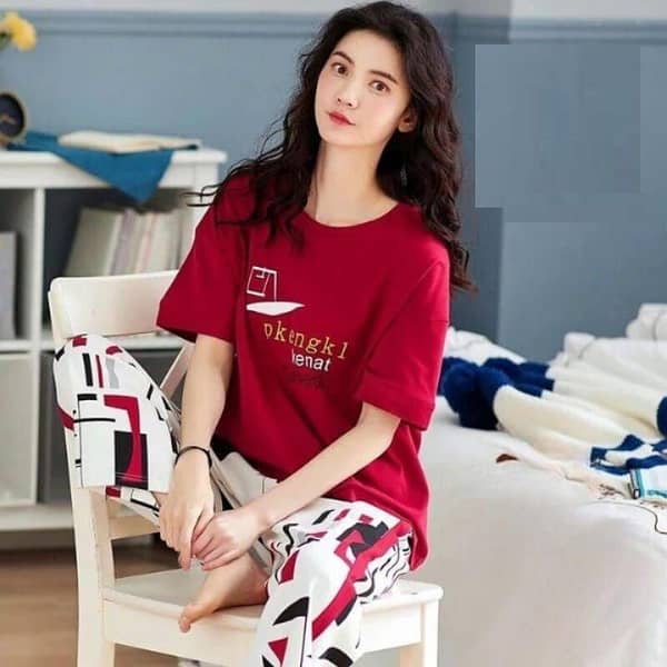 Women's Night Suit with Love Print - Comfortable Pajama and Jersey Sleepwear for Girls and Women