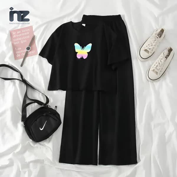 Women’s Meow Print Oversized T-Shirts and Pajama Set for Comfortable Lounging and Sleeping