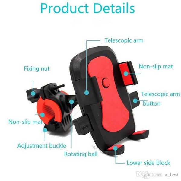 Universal Phone Holder Stand for Motorcycles and Bicycles in Black and Red