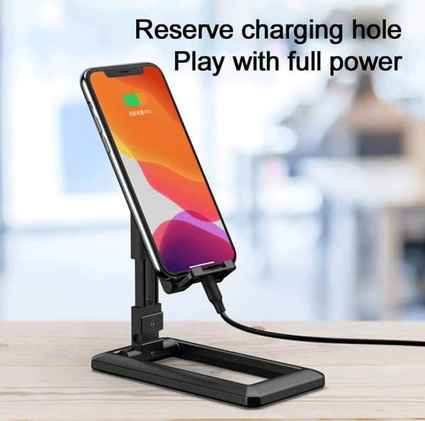 Adjustable Height and Angle Cell Phone Stand for Desk - Foldable Holder for Phones and Tablets - Compatible with All Mobile Devices