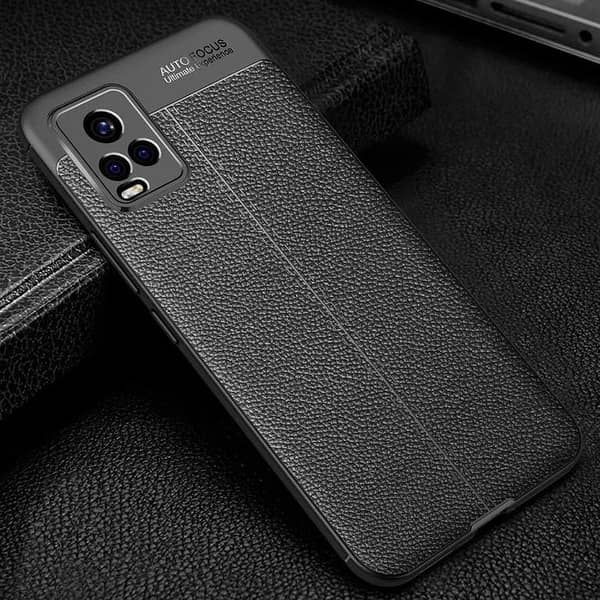 VIVO V20 Back Cover with Auto Focus and Litchi Texture in Silicone TPU