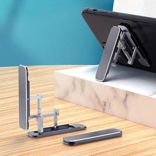 Adjustable Ultra-Thin Aluminum Alloy Phone Holder - Foldable Mini Kickstand for Mobile Phones and Tablets