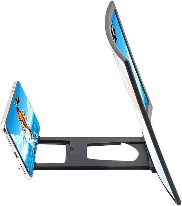 12" Curved Screen Magnifier for Smartphones – 3D HD Projector Screen Enhancer for Movies, Gaming, and Videos – Foldable Stand Compatible with All Mobile Devices