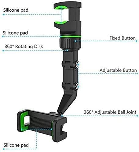 Car Phone Holder for Rearview Mirror - 360° Rotatable and Adjustable Mount for All Mobile Devices