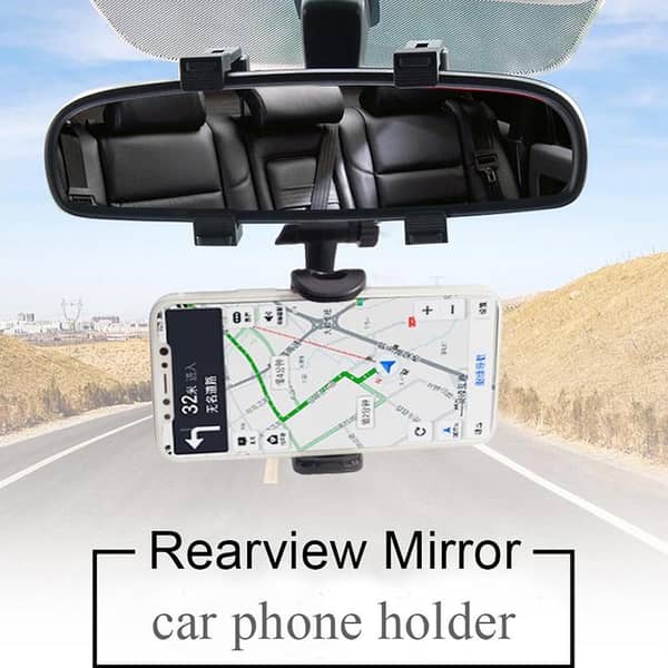 Universal 360° Car Rearview Mirror Phone Holder, Multifunctional Mount Stand for GPS and Mobile Phones