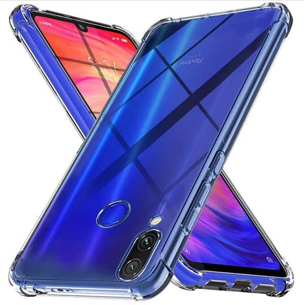 Xiaomi Redmi Note 7 Clear TPU Silicone Case with Shock Absorption and Kickstand, Slim Bumper Cover for Protection