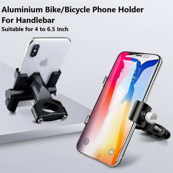 Aluminium Bicycle Mobile Phone Holder with 360° Rotation for Smartphones and GPS, Universal Anti-Shake Mount for 4.0-6.5 Inch Devices