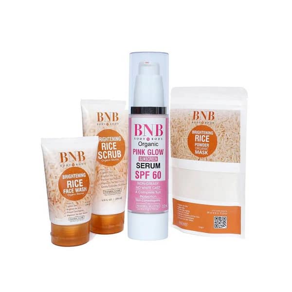 BNB Opulent Glow Bundle: Rice Extract Kit and Pink Glow SPF60 for Skin Nourishment and Sun Protection
