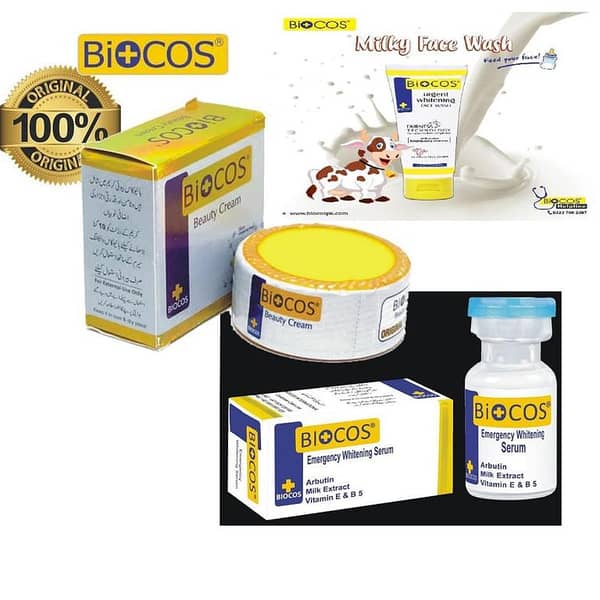 Biocos Set: 3-Pack of Cream, Face Wash, and Serum for Skin Care