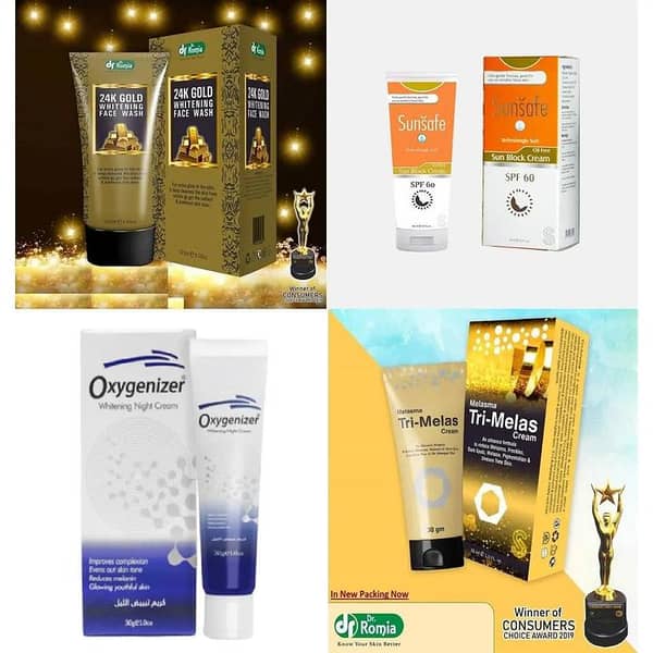 Dr. Romia Tri Melas Skincare Set: Night Cream, Face Wash, and Sun Block - 4 Products