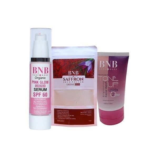 BNB Pink Glow Kit - Tone Up Facial Wash, Saffron Face Mask, and SPF 60 Protection