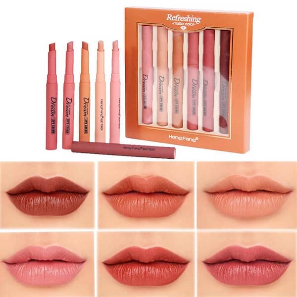 HENG FANG 6-Piece Set of Waterproof Matte Lipsticks