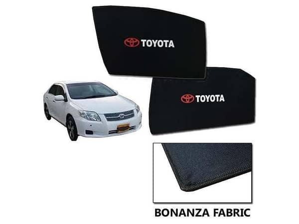 Sun Shades for Toyota Axio 2006-2012 - Bonanza Fabric with Logo - Heat Resistant - Set of 4