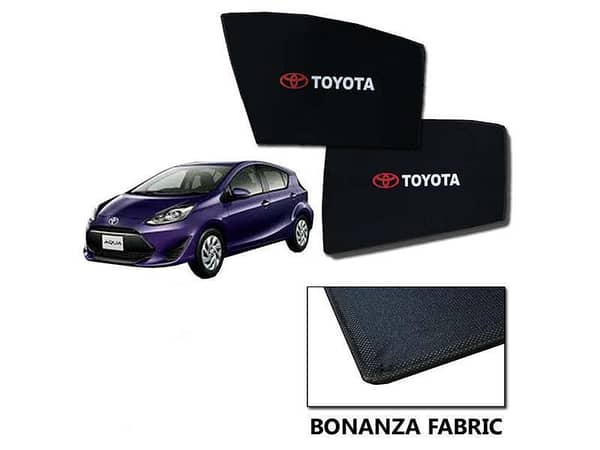 Sun Shades for Toyota Aqua 2013-2022 with Logo | Bonanza Fabric | Heat Resistant