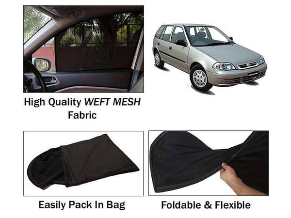 Sun Shades for Suzuki Cultus 2007-2017 | Heat Resistant, Foldable Mesh Fabric | Set of 4 Pieces