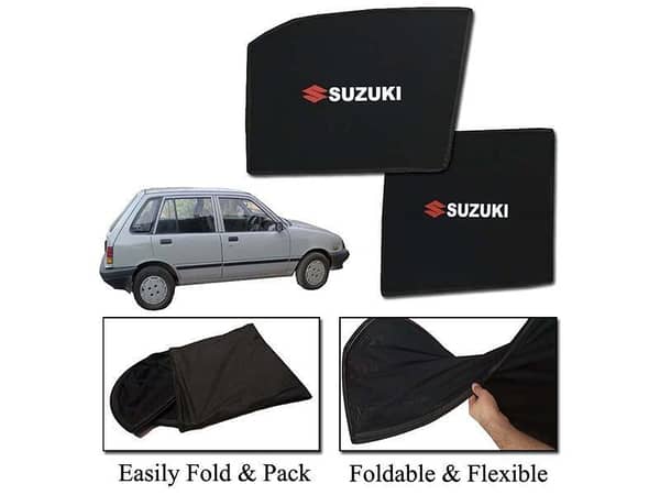 Foldable Sun Shades for Suzuki Khyber 1989-1999 | Heat Resistant Mesh Fabric | Dark Black with Logo