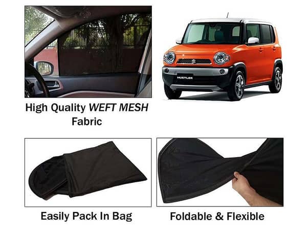 Suzuki Hustler Foldable Sun Shades Set | Heat Resistant Mesh Fabric | Dark Black | 4 Pieces