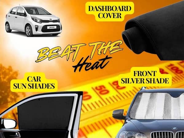 Kia Picanto Summer Package: Dashboard Cover, Foldable Sun Shades, and Front Windscreen Silver Shade