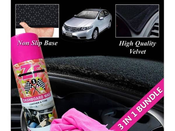 Honda City Velvet Dashboard Cover (2009-2021) with Dashboard Polish and Microfiber Cloth - 3 Piece Set