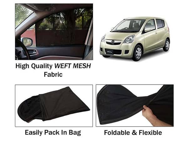 Daihatsu Mira EIS Sun Shades (2013-2016) - 4 Piece Set, Foldable Mesh Fabric for Heat Protection