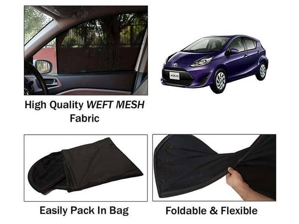 Sun Shades for 2012-2022 Toyota Aqua | Foldable Mesh Fabric | Set of 4 | Heat Resistant