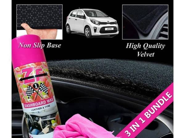 Kia Picanto Velvet Dashboard Cover (2019-2024) with Dashboard Polish and Microfiber Cloth - 3 Piece Set