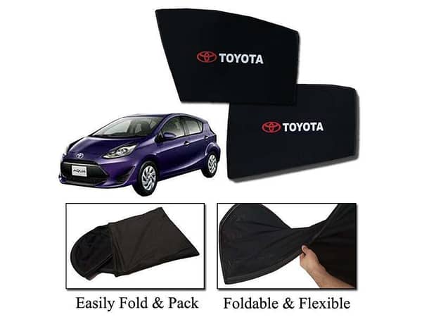 Foldable Sun Shades for Toyota Aqua (2013-2022) | Mesh Fabric | Heat Resistant | Set of 4 | Logo Included