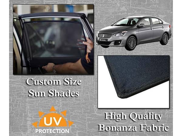 Sun Shades for Suzuki Ciaz (2017-2020) | Bonanza Fabric with Thick Rods | Original Size