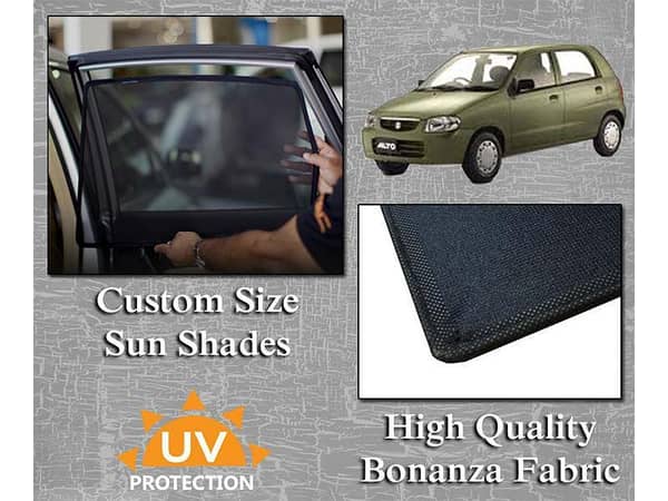 Sun Shades for Suzuki Alto VXR (2000-2012) - Original Size with Bonanza Fabric and Thick Rods