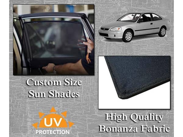 Sun Shades for Honda Civic 1996-2001 | Original Size with Bonanza Fabric and Thick Rods