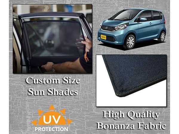 Sun Shades for Nissan Dayz (2012-2017) | Bonanza Fabric with Thick Rods | Original Dimensions