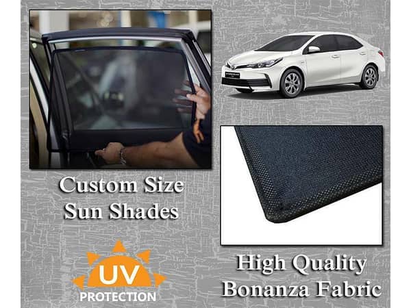 Sun Shades for 2014-2022 Toyota Corolla | Bonanza Fabric with Thick Rods | Original Size