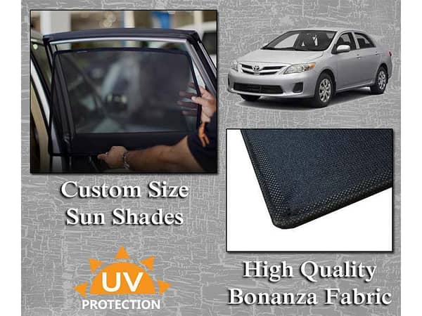 Sun Shades for Toyota Corolla (2008-2014) - Bonanza Fabric with Thick Rods, Original Size