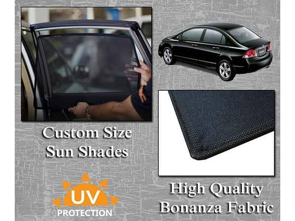 Sun Shades for Honda Civic (2006-2012) | Original Size with Bonanza Fabric and Thick Rods