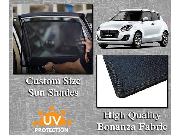 Sun Shades for Suzuki Swift 2022-2023 | Original Size with Bonanza Fabric and Thick Rods