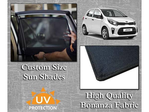 Sun Shades for Kia Picanto (2019-2022) – Bonanza Fabric with Thick Rods and Original Dimensions