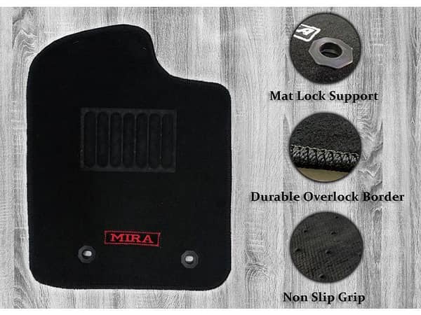 Daihatsu Mira Carpet Mats (2010-2016) - Black, Genuine Shape, 3-Piece Set