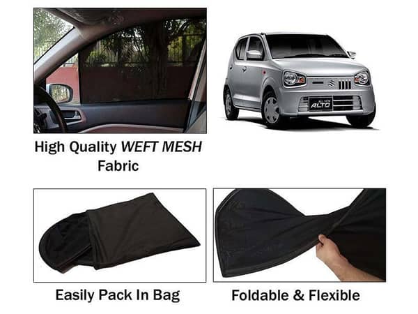 Sun Shades for Suzuki Alto 2019-2022 | Foldable Mesh Fabric | Heat Resistant | Set of 4