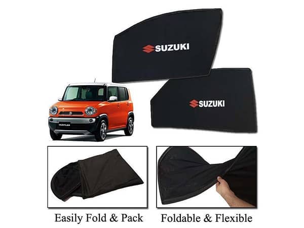 Suzuki Hustler Sun Shades (2014-2020) - Foldable Mesh, Heat Resistant, Dark Black with Logo