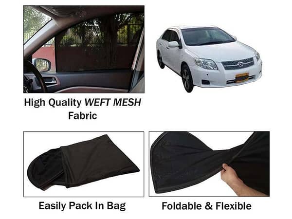 Sun Shades for Toyota Axio (2006-2010) - 4 Piece Set, Foldable Mesh Fabric for Heat Protection